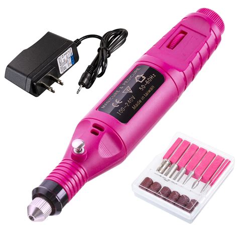 Nail drill walmart - Electric Nail Drill Kit includes a nail drill machine, a hand drill, 6 nail drill bits and a pen holder to meet nail art need; Features a rechargeable battery which lasts for 6 to 7 hrs on a full charge; With back clamp for fixing on pocket; Comes with 6 grinding heads for nail surface carving, nail edge grinding, nail protrusion removal, etc. 